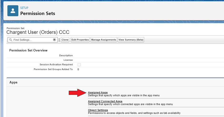 assigned apps in permission set